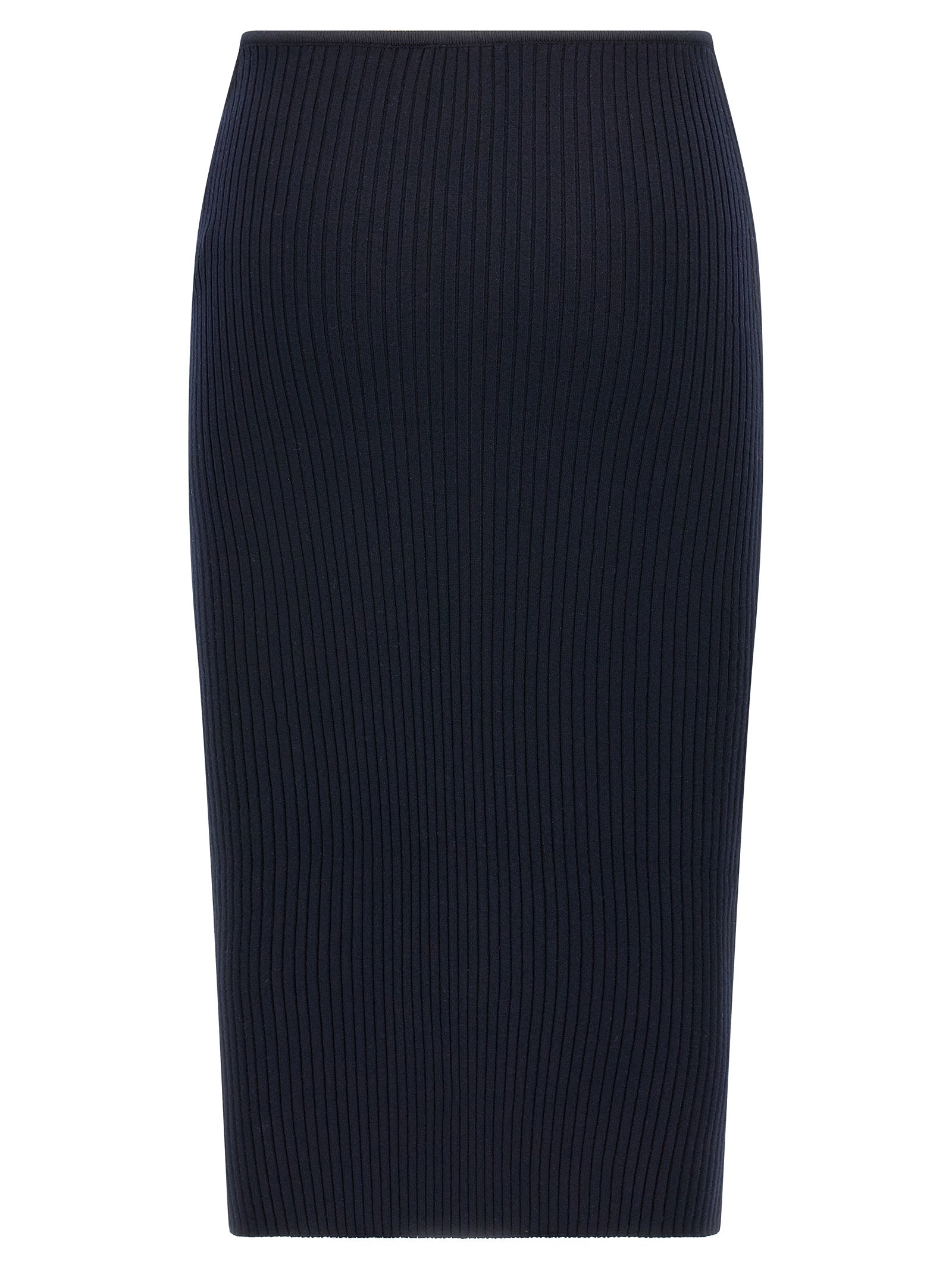 Blue Ribbed Knit Midi Skirt