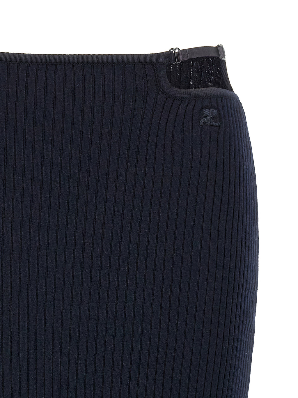 Blue Ribbed Knit Midi Skirt