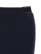 Blue Ribbed Knit Midi Skirt