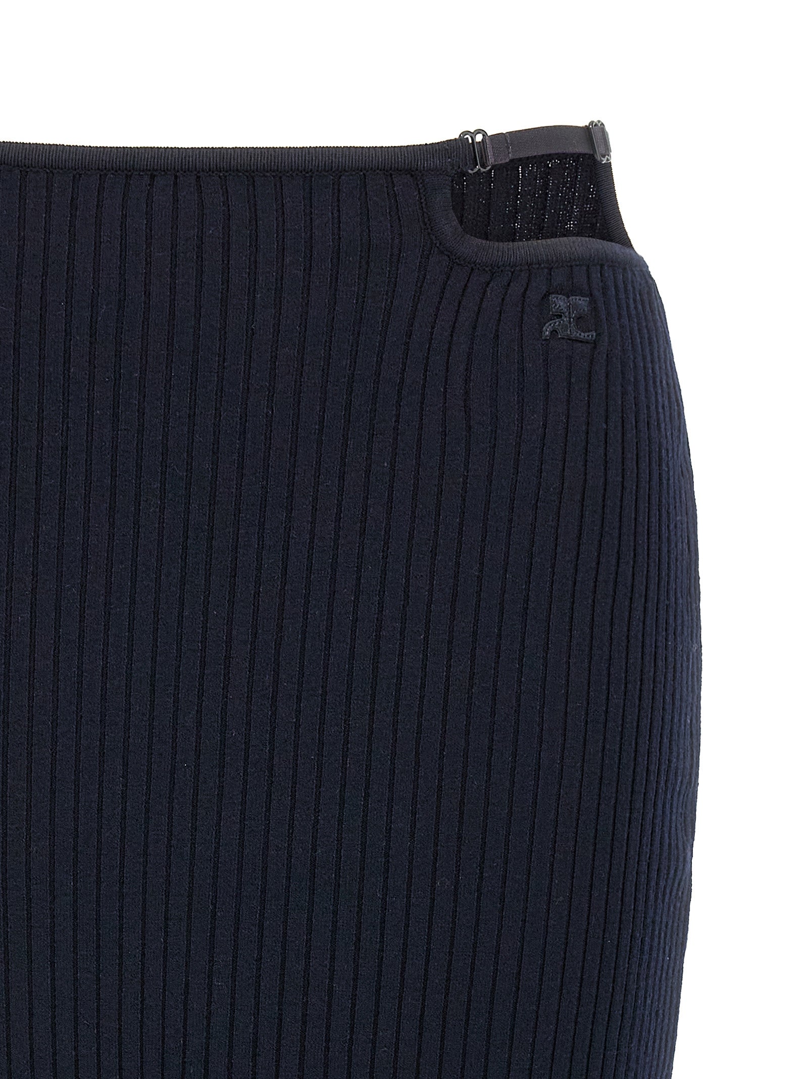 Blue Ribbed Knit Midi Skirt