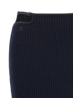 Blue Ribbed Knit Midi Skirt