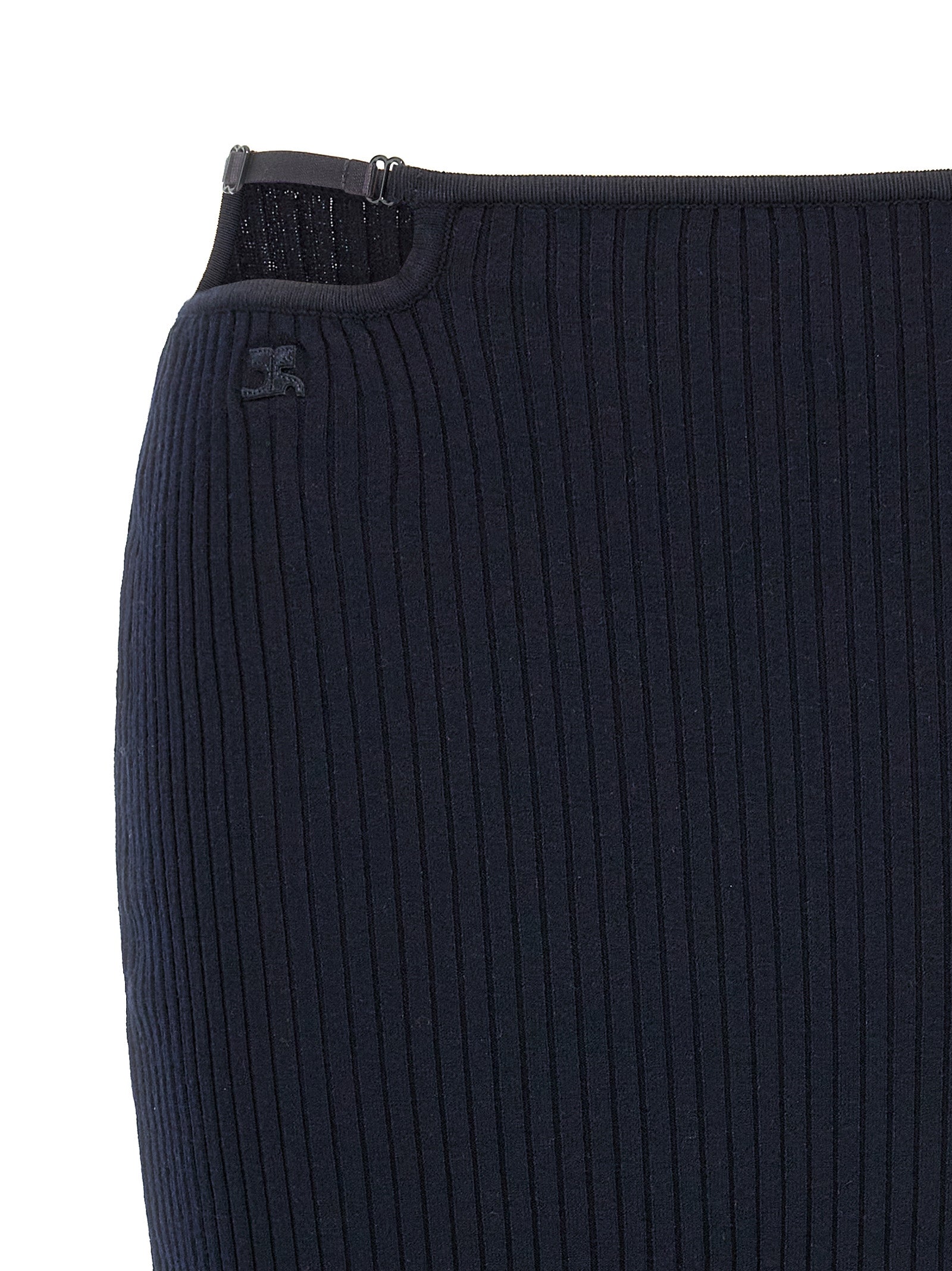 Blue Ribbed Knit Midi Skirt