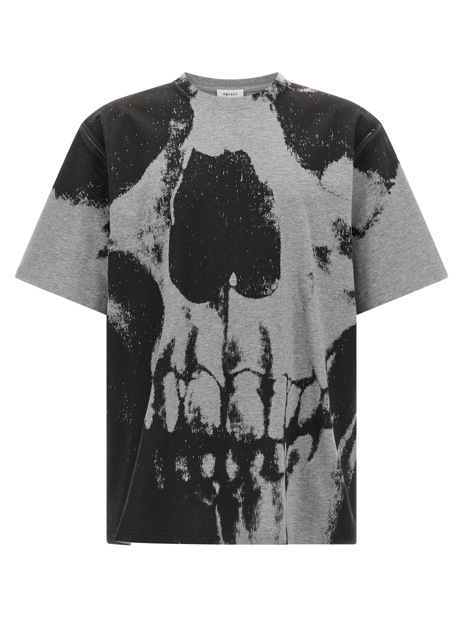 Gray Cotton Jersey Skull Print T-Shirt
