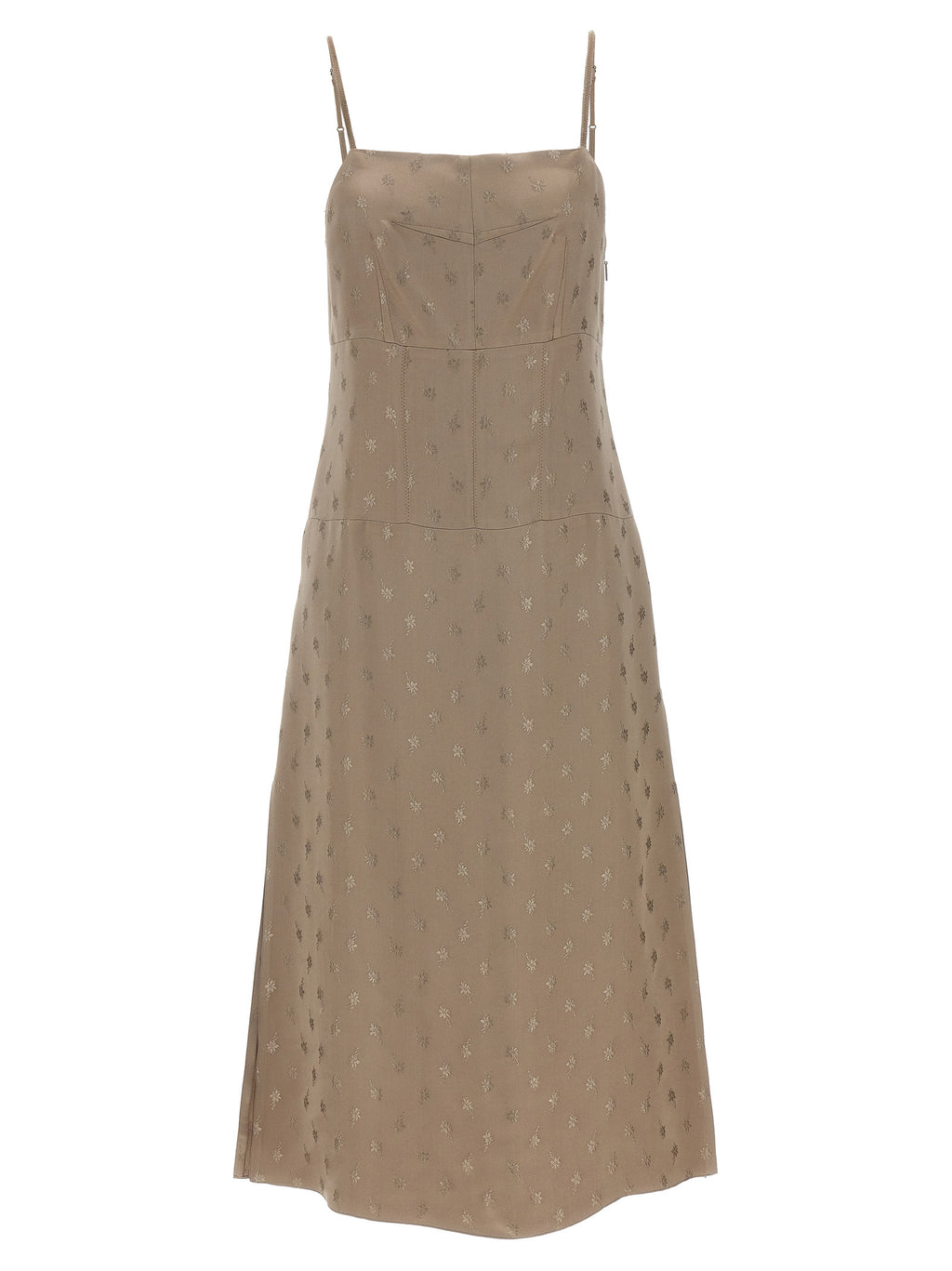 Gray Silk Floral Jacquard Midi Dress