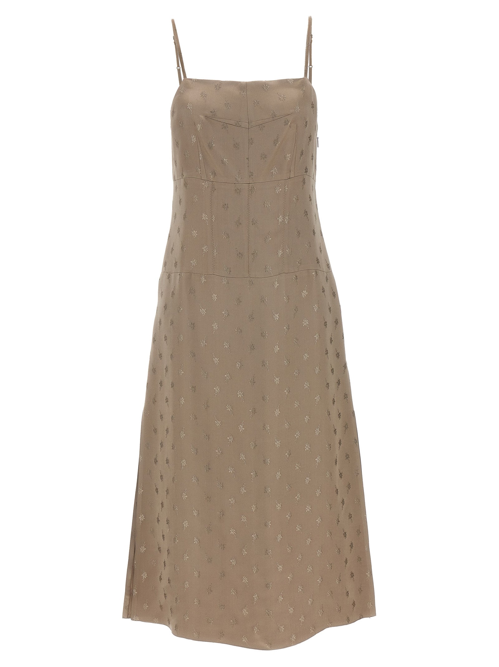 Gray Silk Floral Jacquard Midi Dress