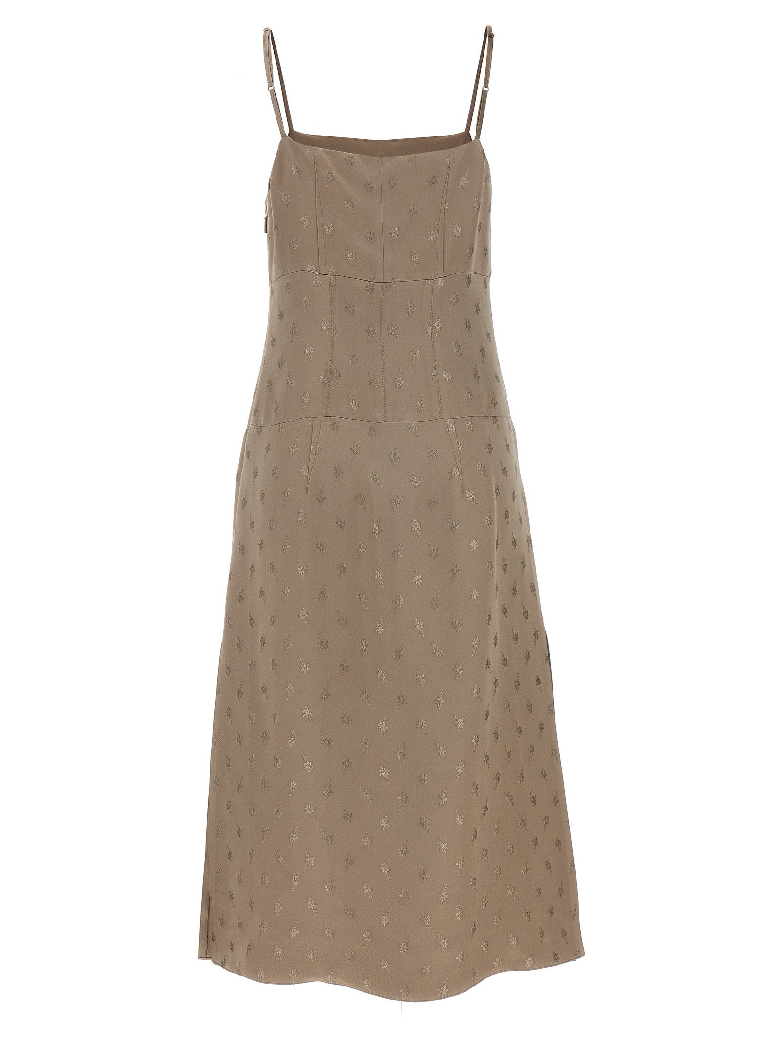 Gray Silk Floral Jacquard Midi Dress