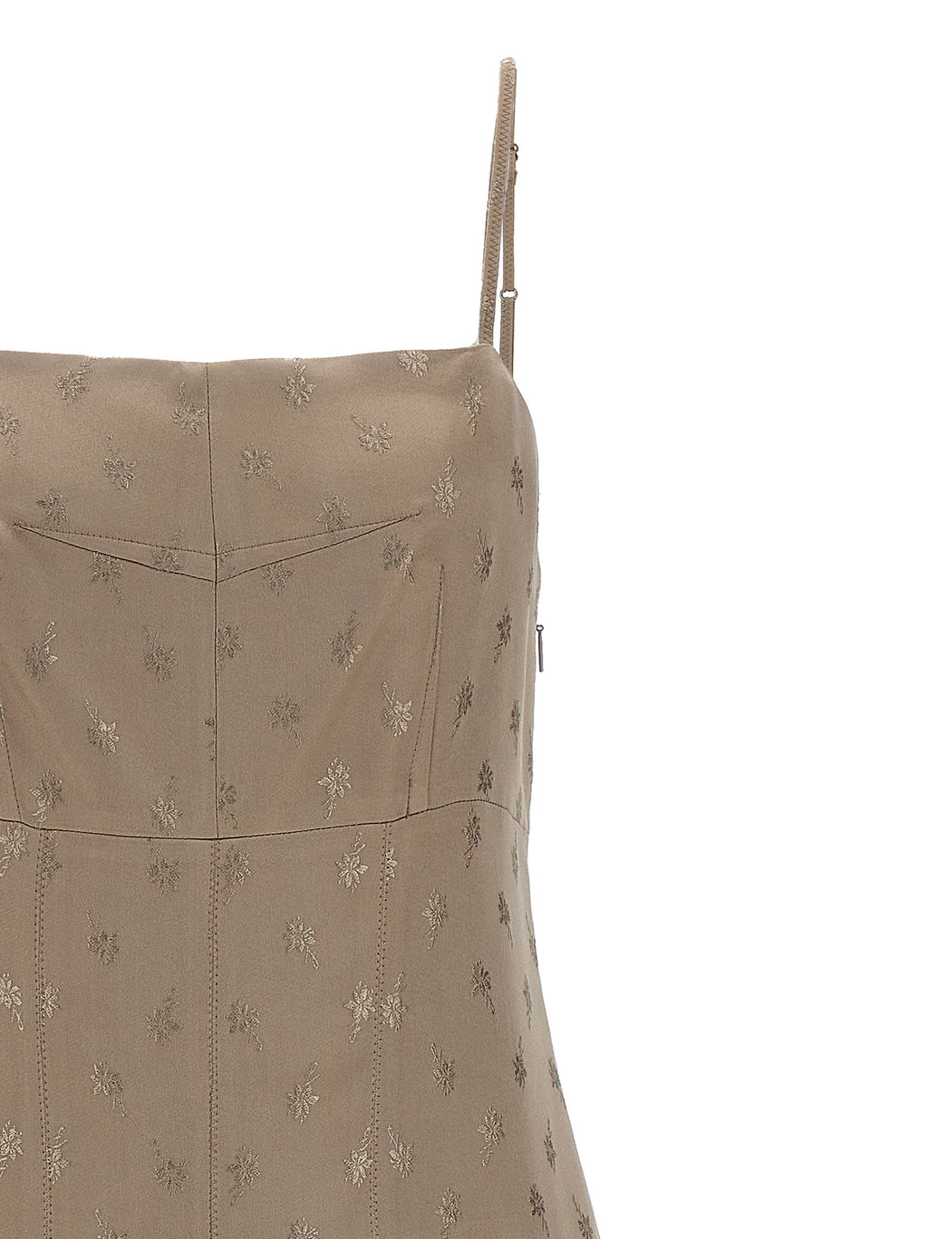 Gray Silk Floral Jacquard Midi Dress