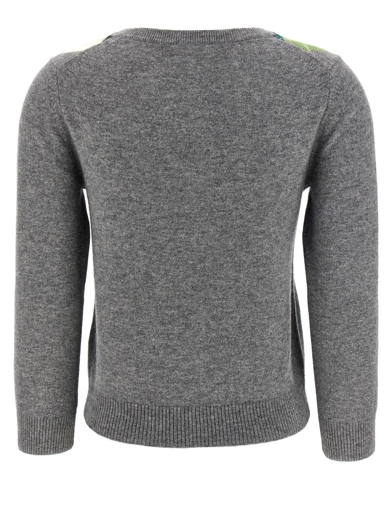 Gray Merino Wool and Cashmere Check Cardigan