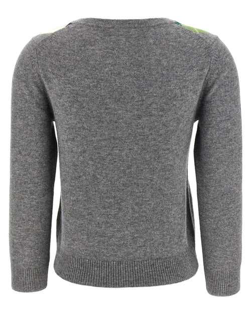 Gray Merino Wool and Cashmere Check Cardigan
