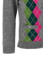 Gray Merino Wool and Cashmere Check Cardigan