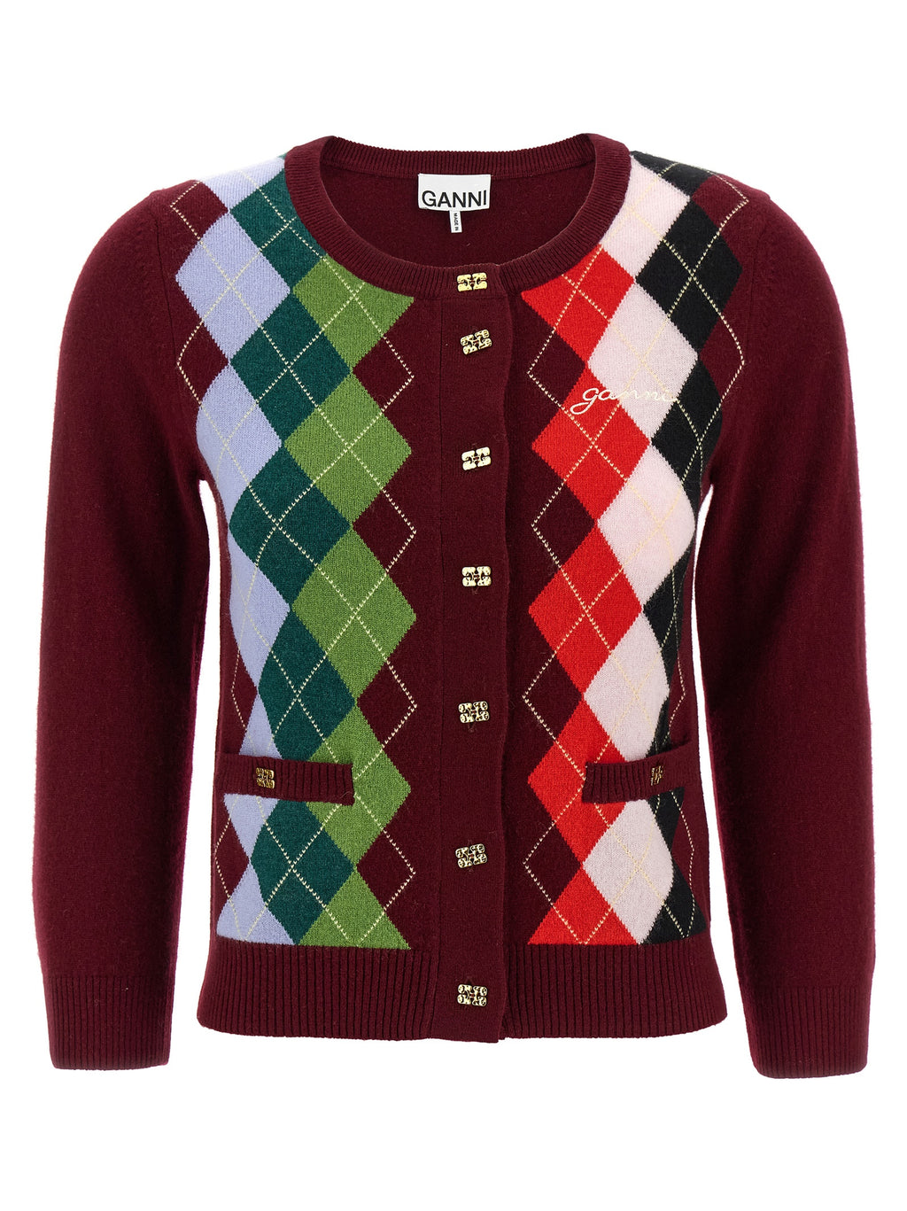 Bordeaux Merino Wool And Cashmere Argyle Cardigan