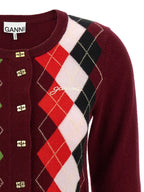 Bordeaux Merino Wool And Cashmere Argyle Cardigan