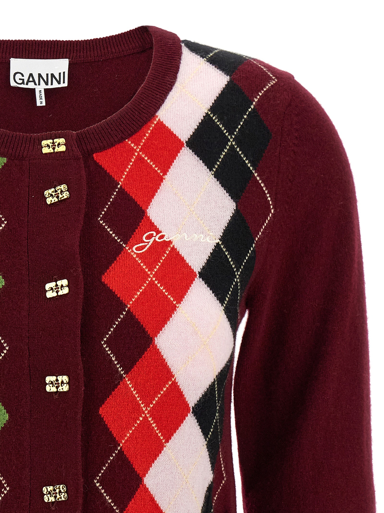 Bordeaux Merino Wool And Cashmere Argyle Cardigan