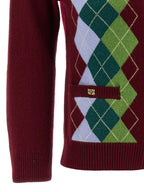 Bordeaux Merino Wool And Cashmere Argyle Cardigan