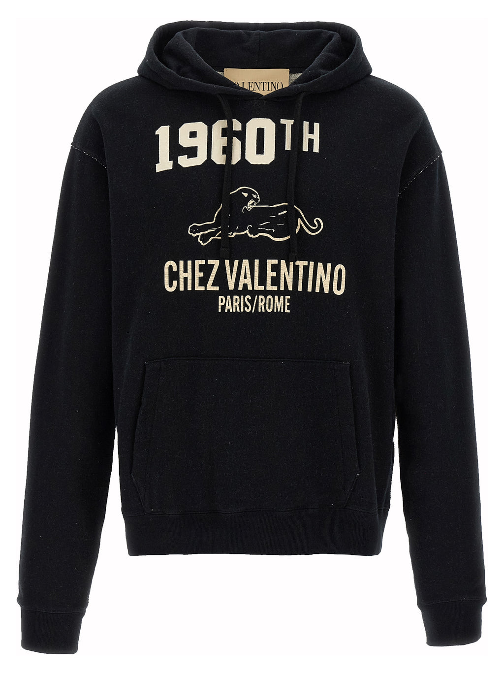 Black Cotton Sweatshirt with Chez Valentino Print