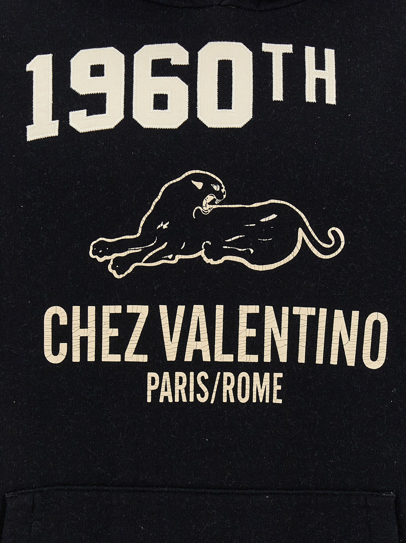 Black Cotton Sweatshirt with Chez Valentino Print