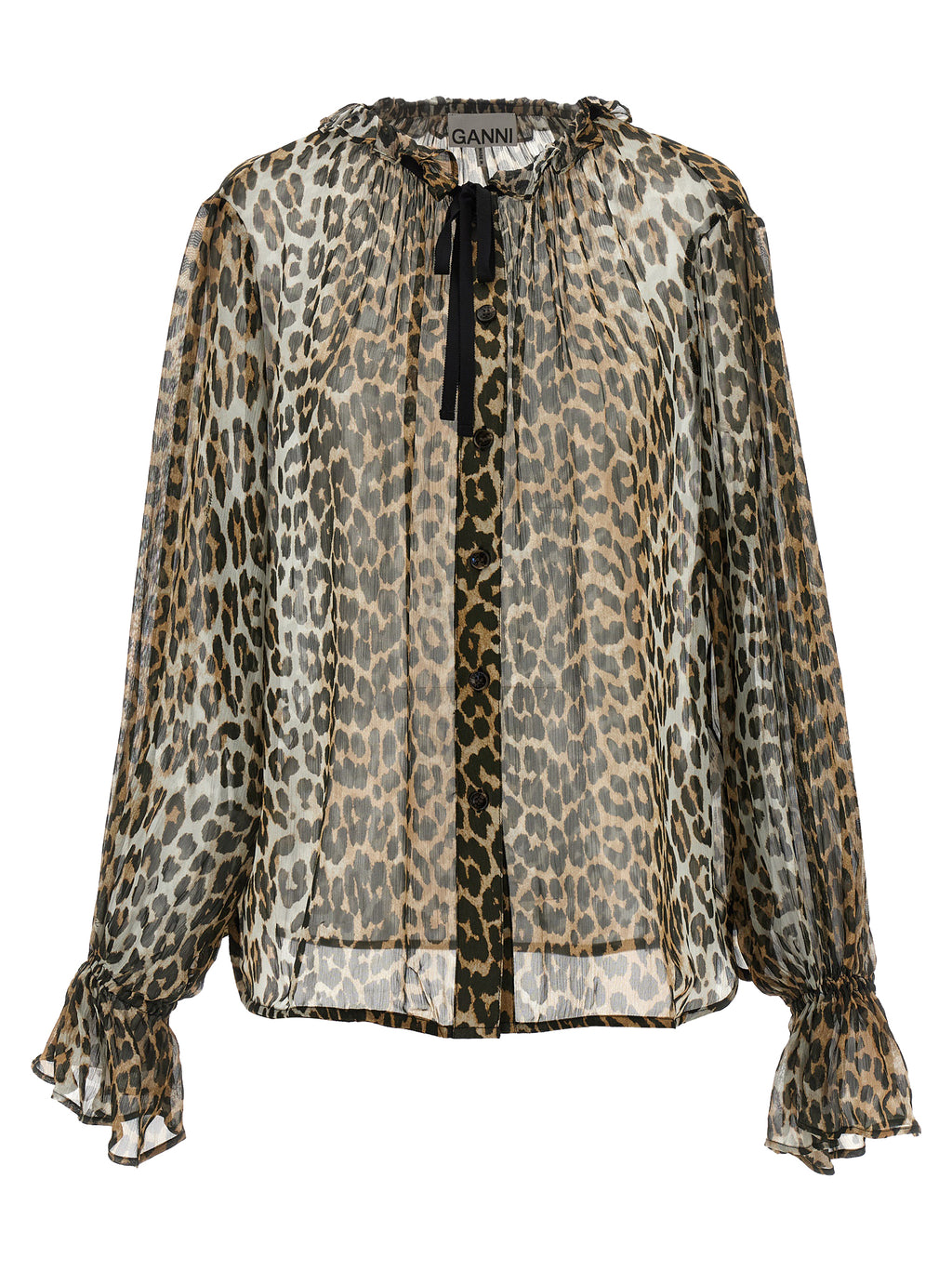 Leopard Print Viscose Chiffon Tie-String Blouse