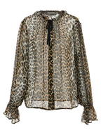 Leopard Print Viscose Chiffon Tie-String Blouse
