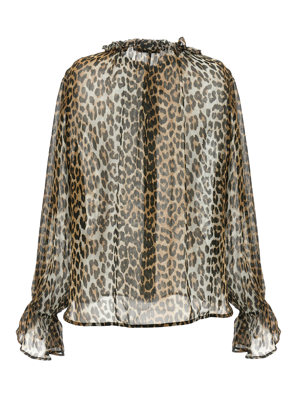 Leopard Print Viscose Chiffon Tie-String Blouse