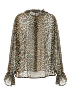 Leopard Print Viscose Chiffon Tie-String Blouse