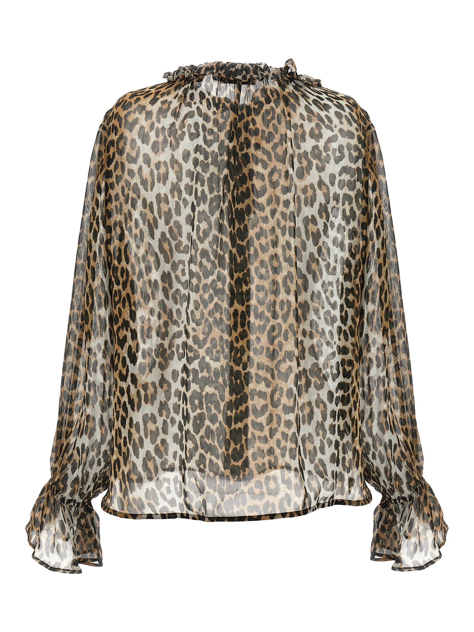 Leopard Print Viscose Chiffon Tie-String Blouse