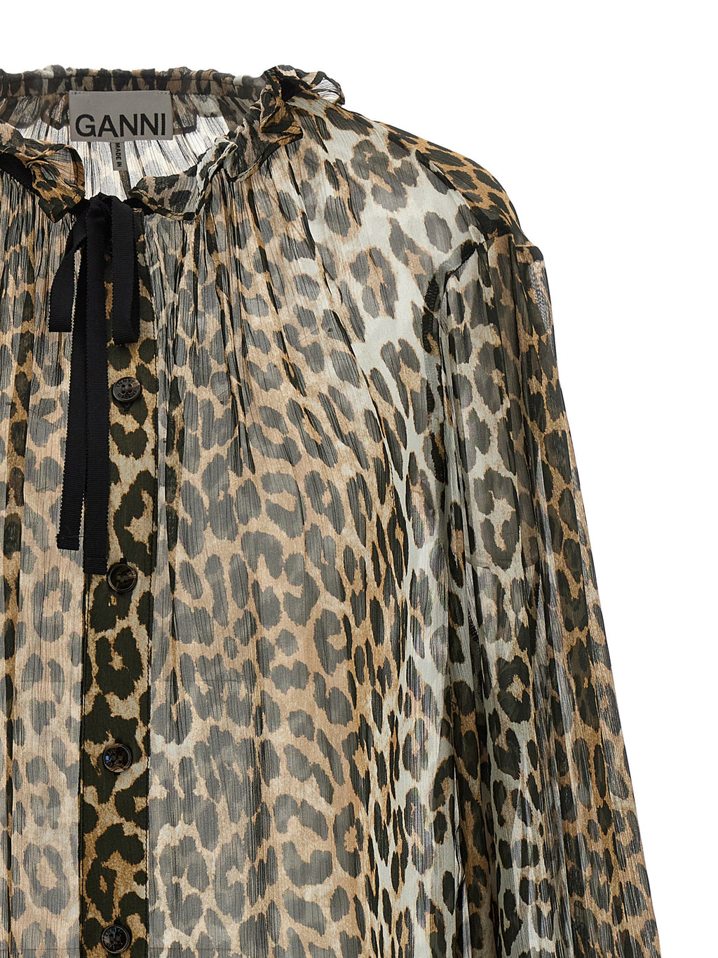 Leopard Print Viscose Chiffon Tie-String Blouse