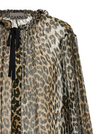 Leopard Print Viscose Chiffon Tie-String Blouse