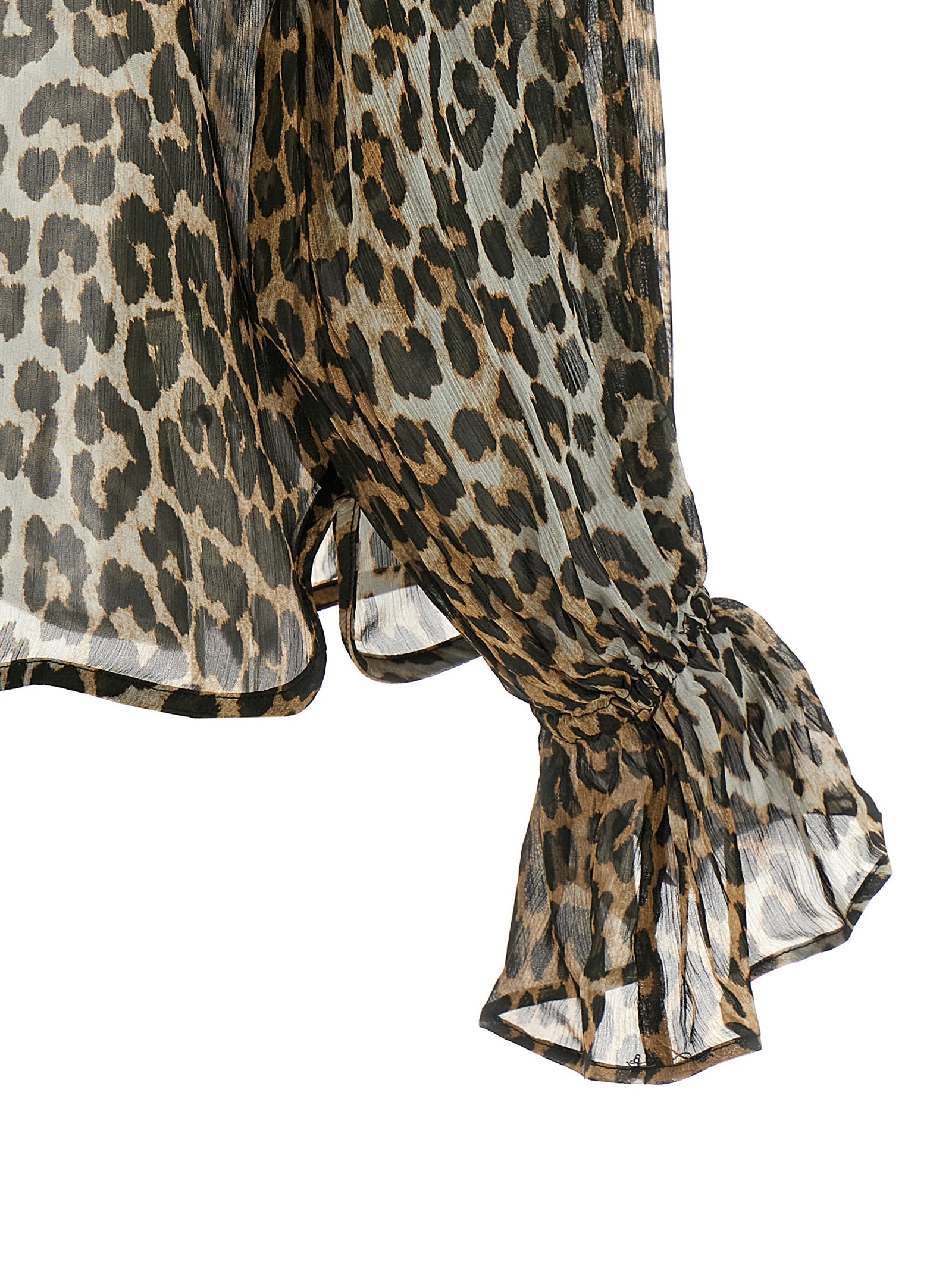Leopard Print Viscose Chiffon Tie-String Blouse
