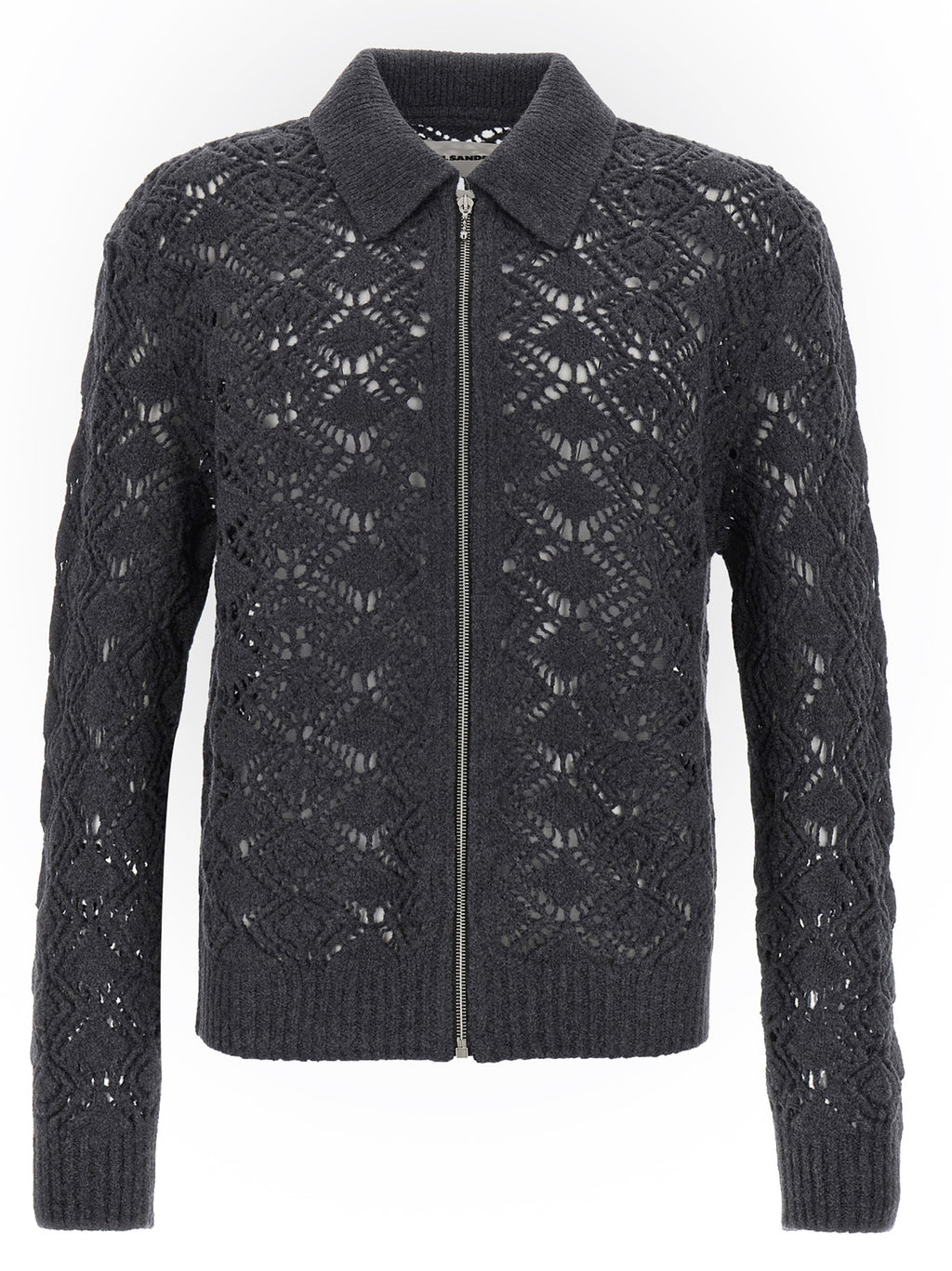 Gray Virgin Wool Perforated Cardigan