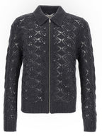 Gray Virgin Wool Perforated Cardigan