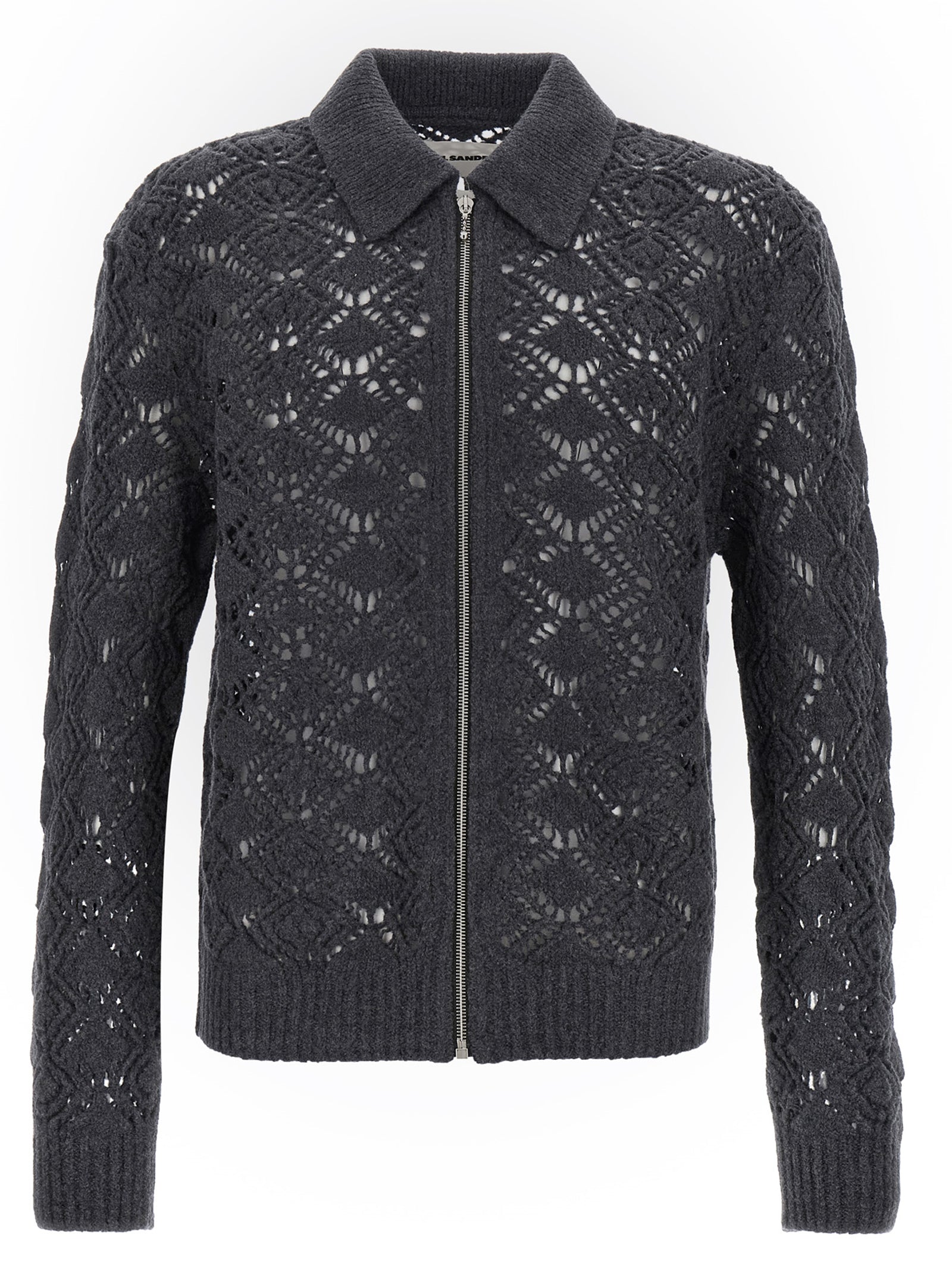 Gray Virgin Wool Perforated Cardigan