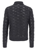 Gray Virgin Wool Perforated Cardigan