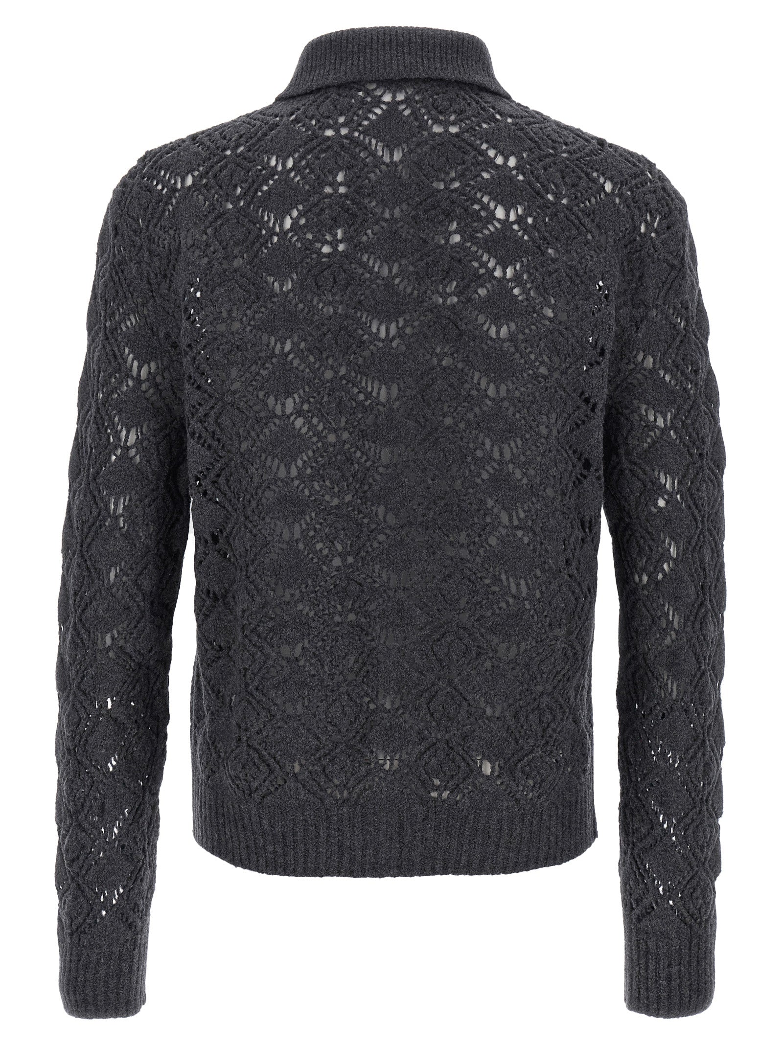 Gray Virgin Wool Perforated Cardigan
