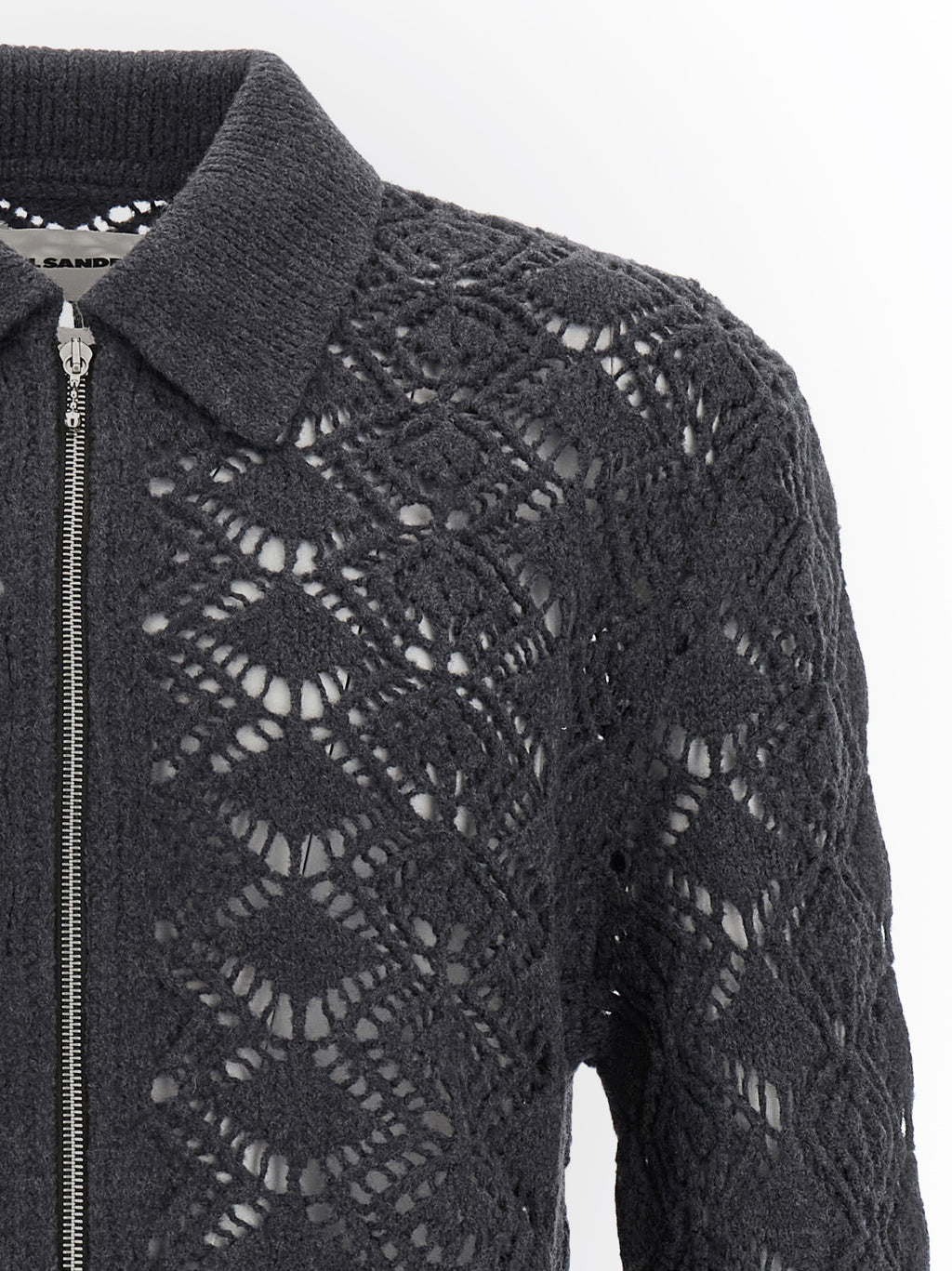Gray Virgin Wool Perforated Cardigan