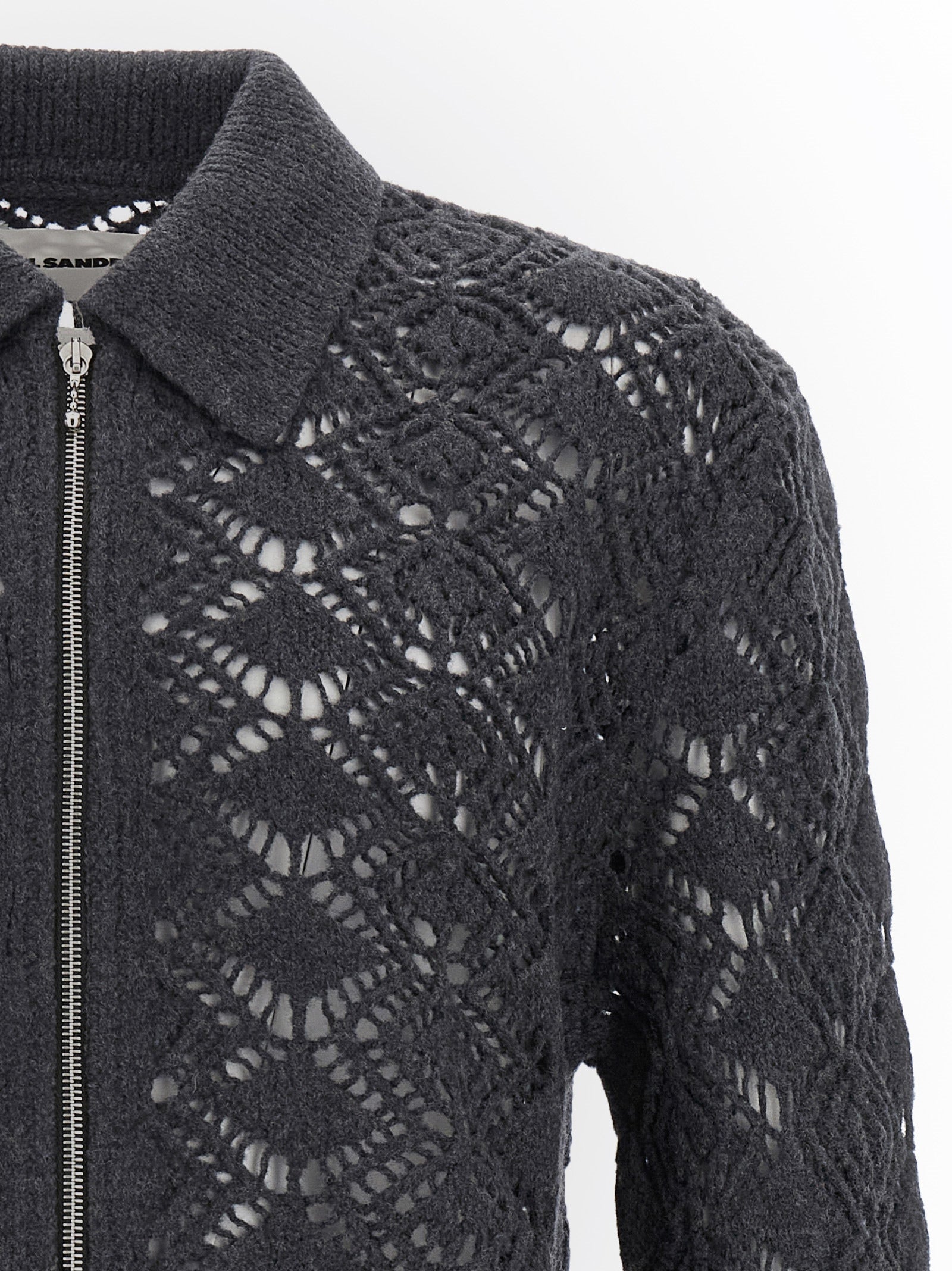 Gray Virgin Wool Perforated Cardigan