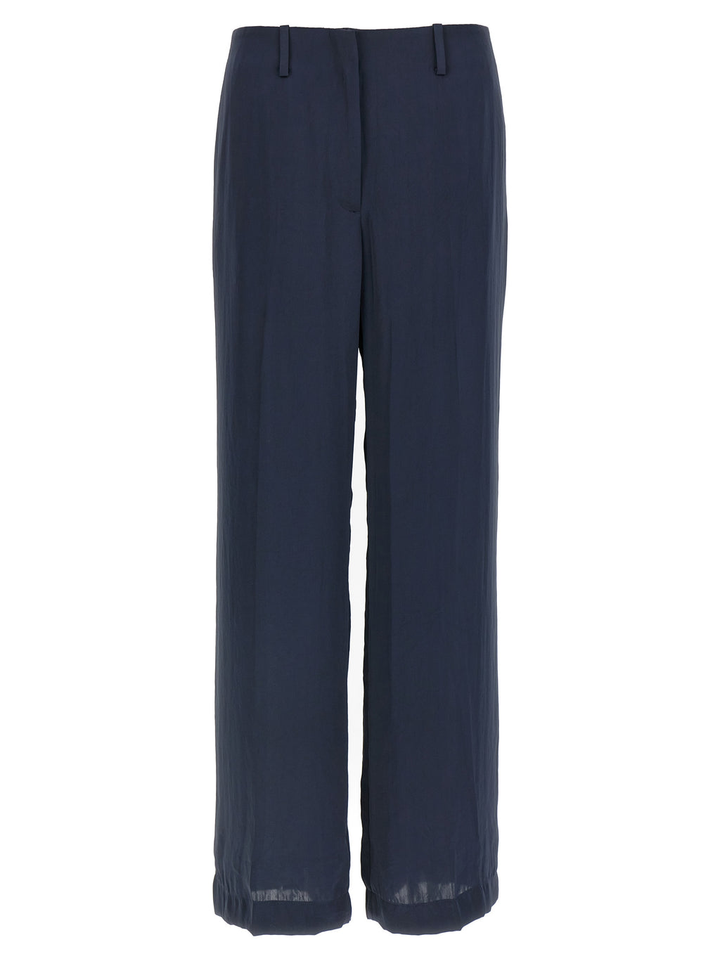 Blue Silk-Effect Wide-Leg Trousers