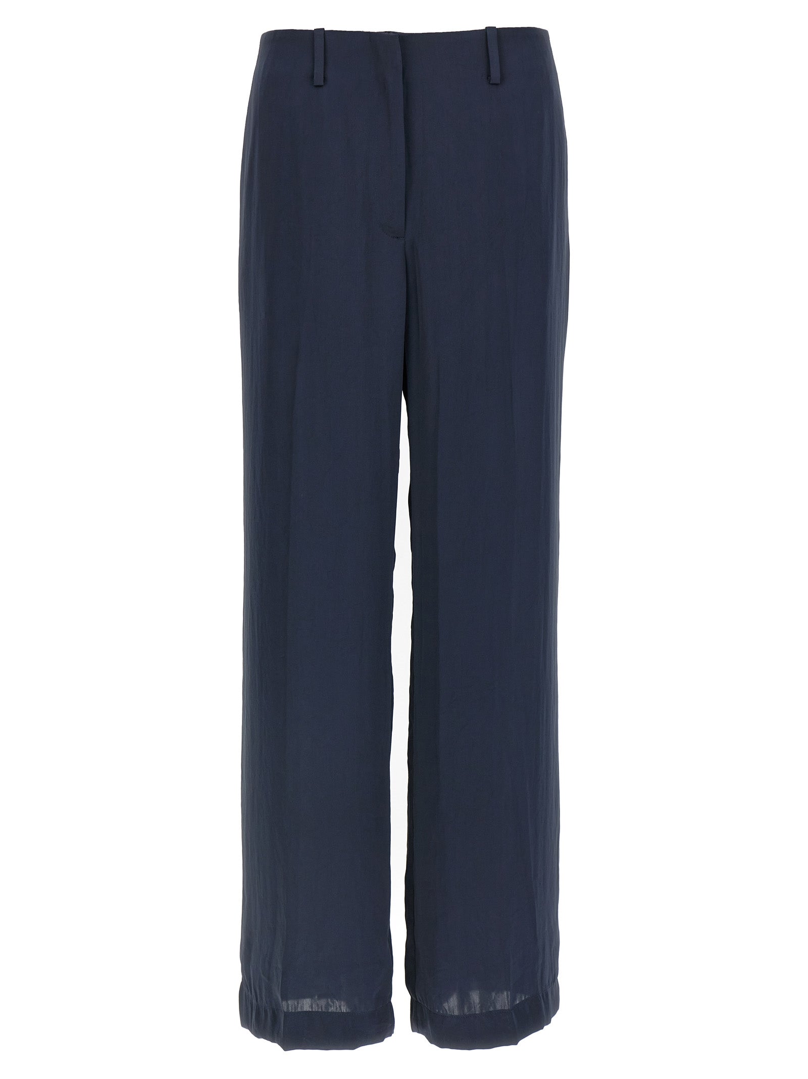 Blue Silk-Effect Wide-Leg Trousers