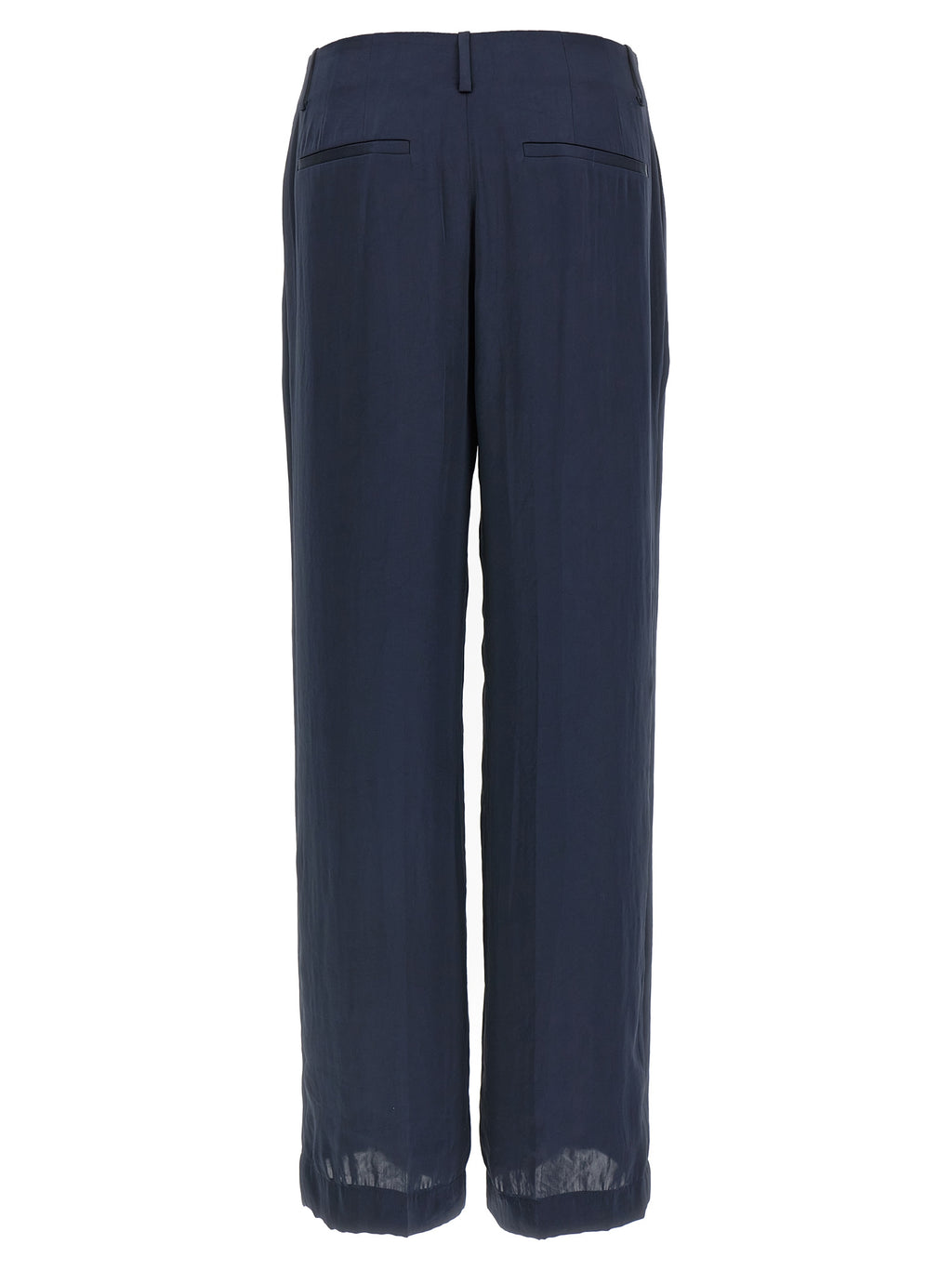 Blue Silk-Effect Wide-Leg Trousers