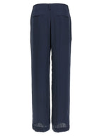 Blue Silk-Effect Wide-Leg Trousers