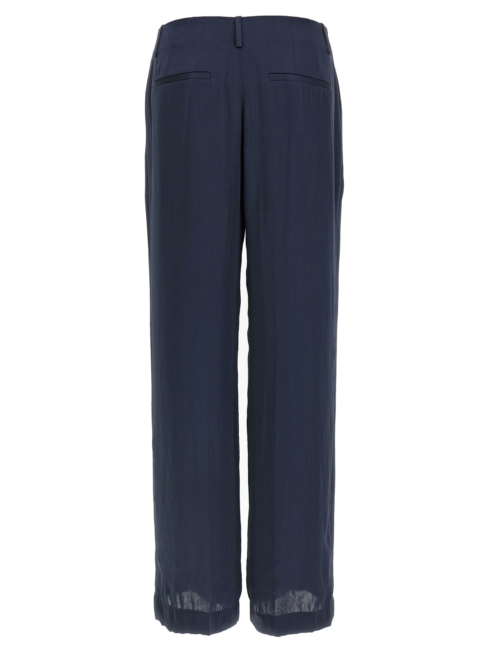 Blue Silk-Effect Wide-Leg Trousers