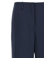 Blue Silk-Effect Wide-Leg Trousers