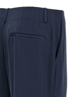 Blue Silk-Effect Wide-Leg Trousers