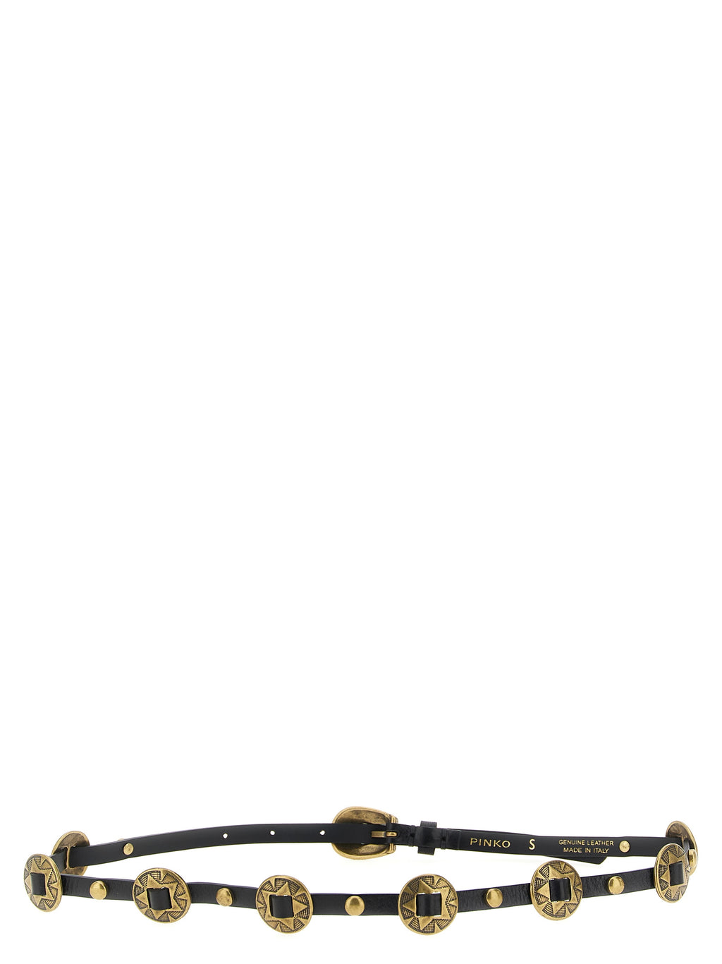 Thin Calfskin Leather Belt with Vintage Brass Plaques