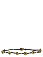 Thin Calfskin Leather Belt with Vintage Brass Plaques
