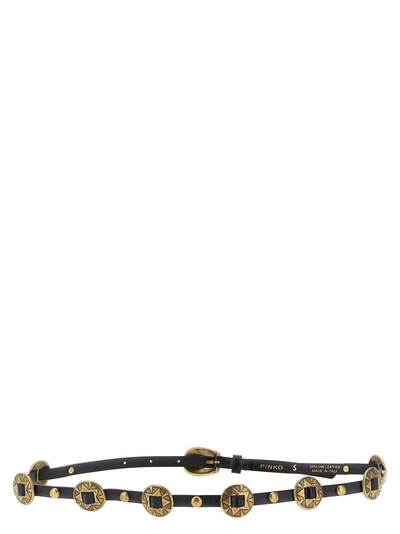 Thin Calfskin Leather Belt with Vintage Brass Plaques