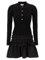 Melange Rib Knit Viscose Polo Mini Dress