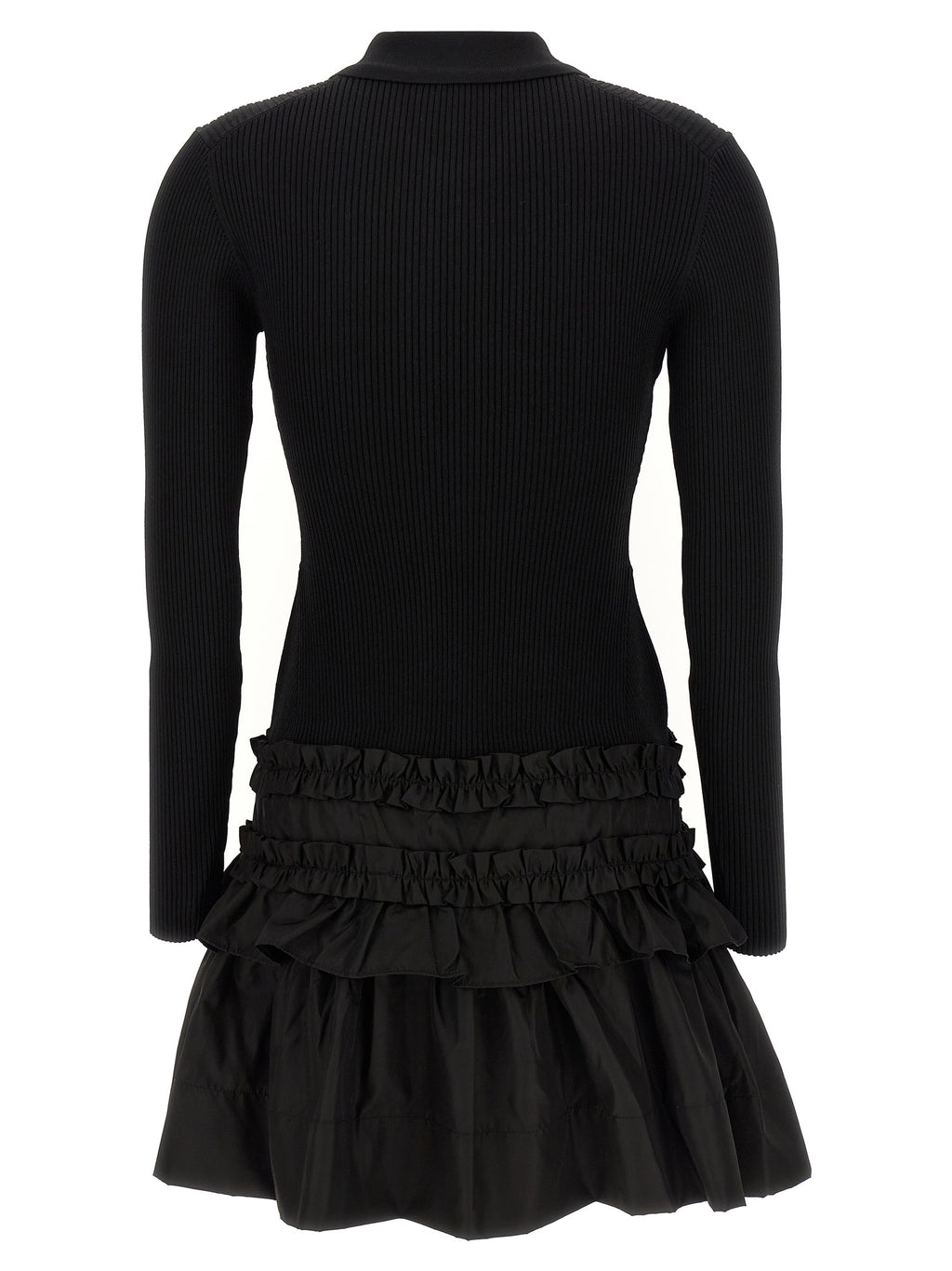 Melange Rib Knit Viscose Polo Mini Dress