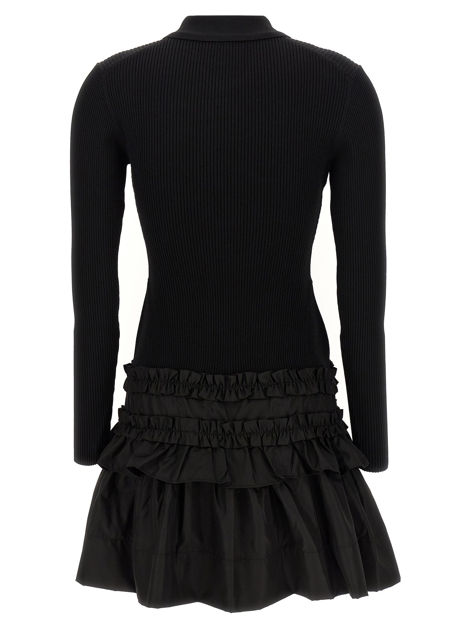 Melange Rib Knit Viscose Polo Mini Dress