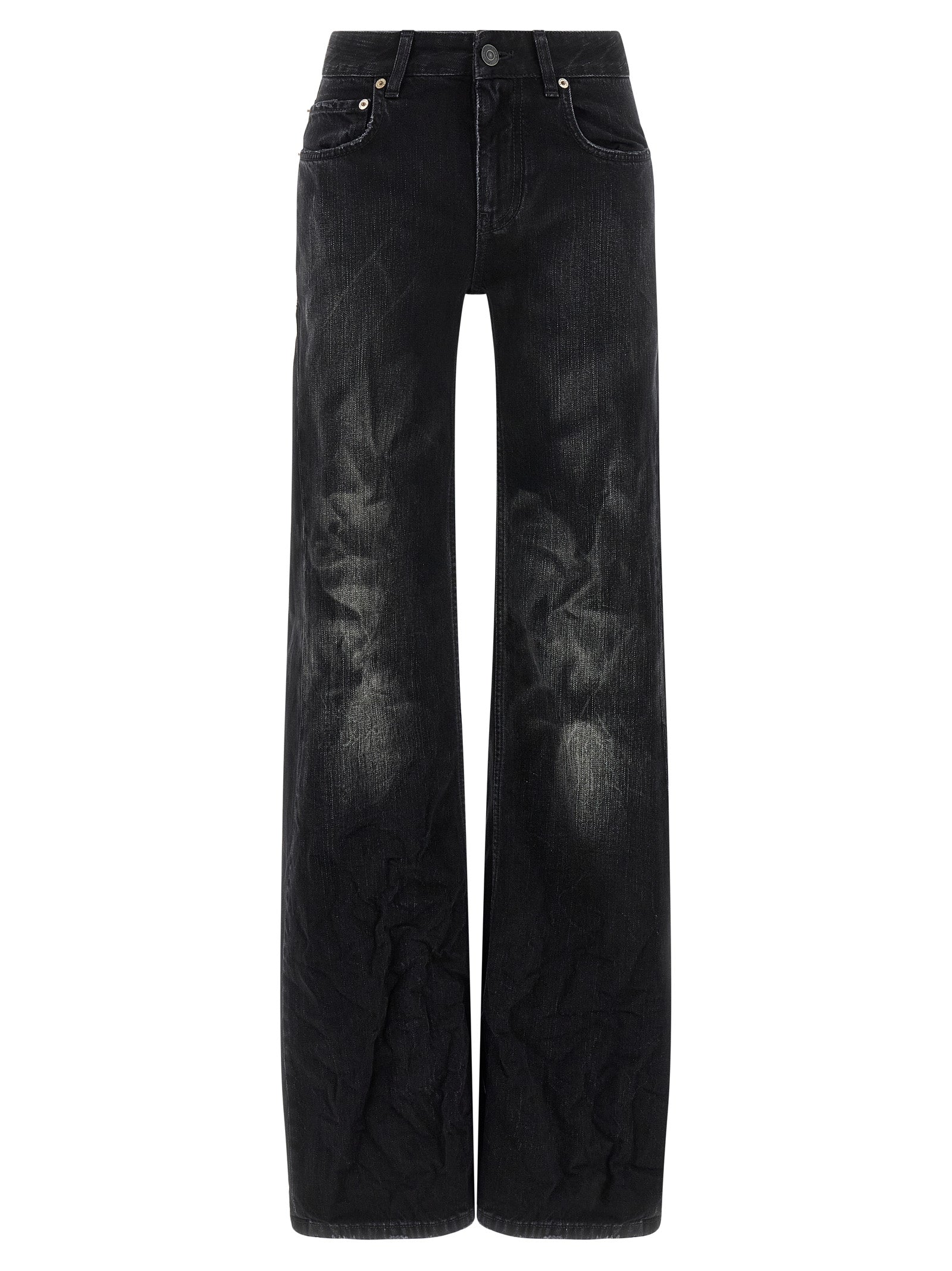 Black Cotton Flared Jeans