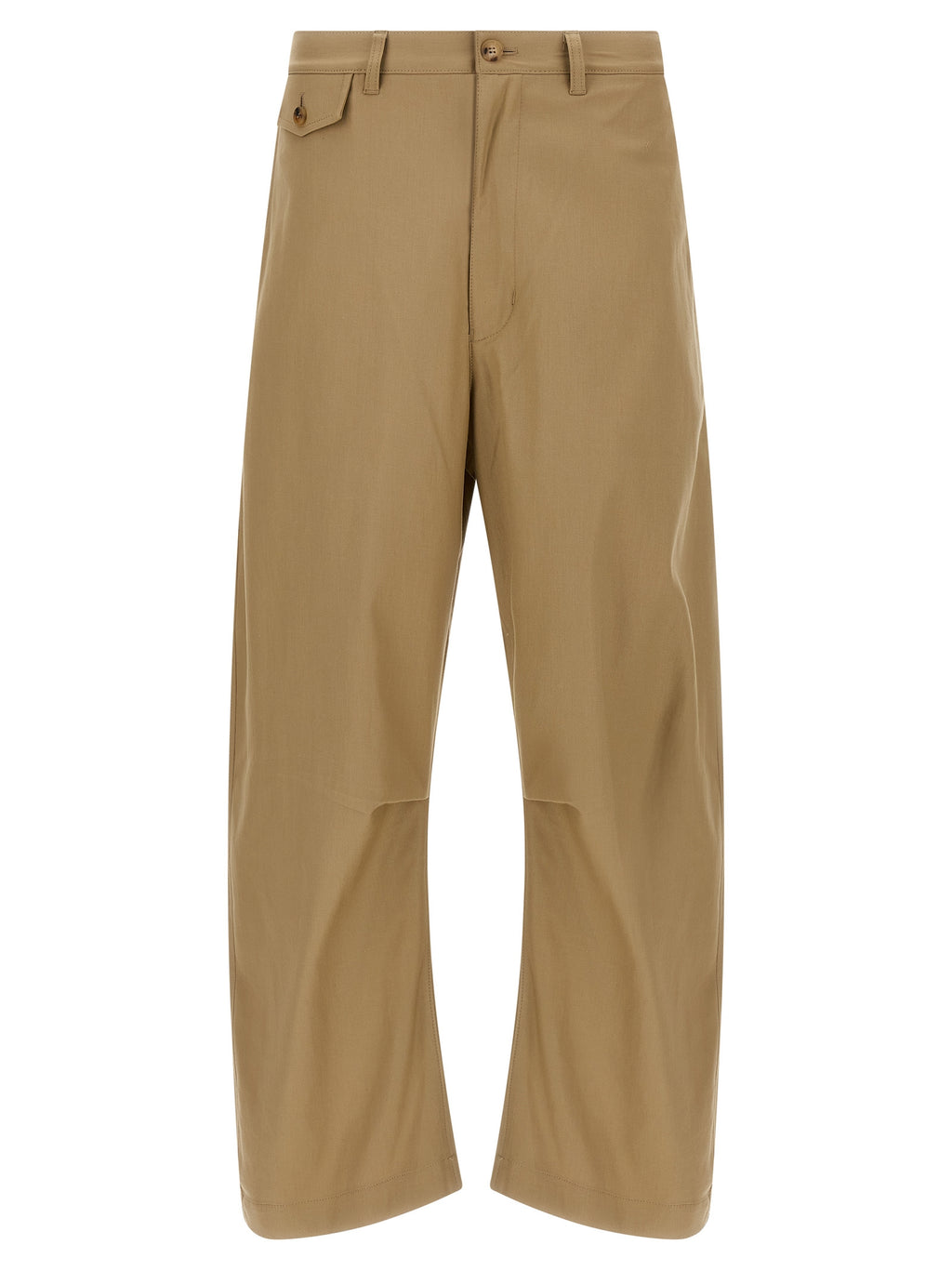 Beige Cotton Curved Leg Trousers